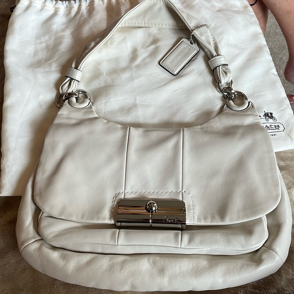Coach Brand New “Kristen” Cream Leather Bag With Drawstring Duster